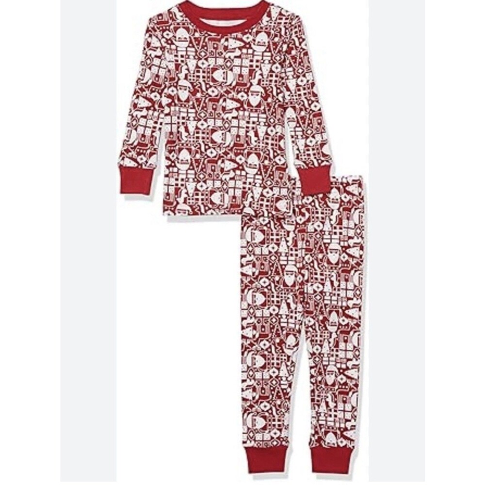 Amazon Essentials 6/7 Unisex Christmas/Santa Pjs 100% Cotton Red/White